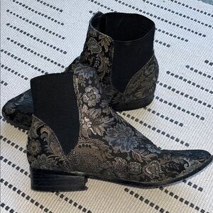 Aldo Black and Silver Floral Ankle Boots